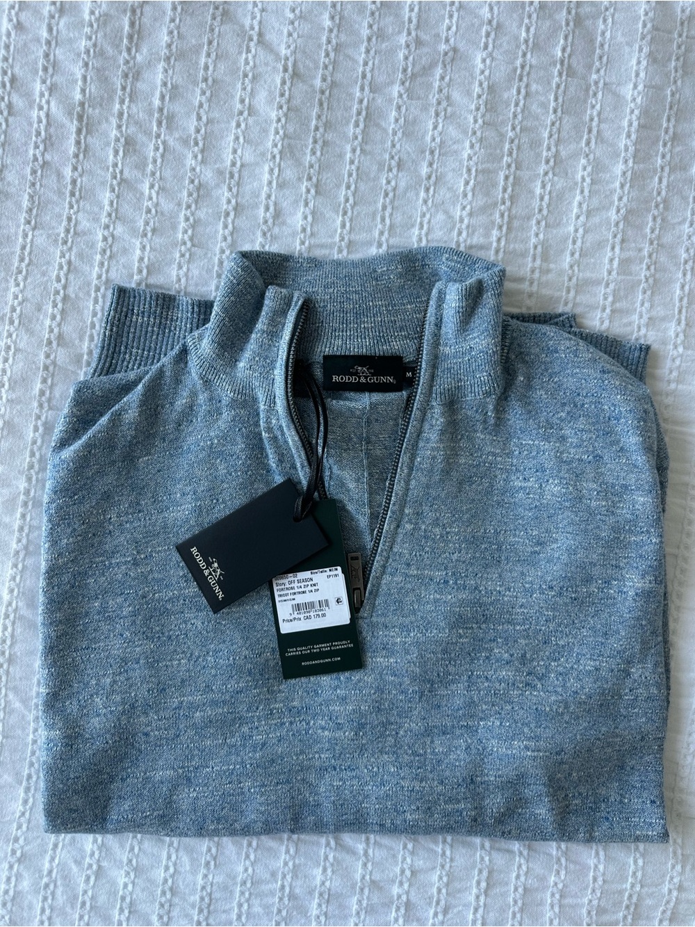 Rodd & Gunn Men's Heathered Sky Blue Quarter-Zip Sweater